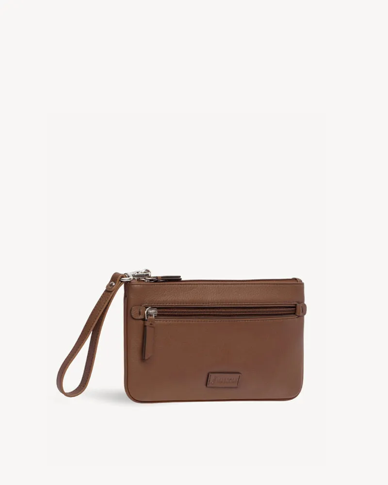 Virginia Large Slim Wristlet Pouch - Cognac Brown