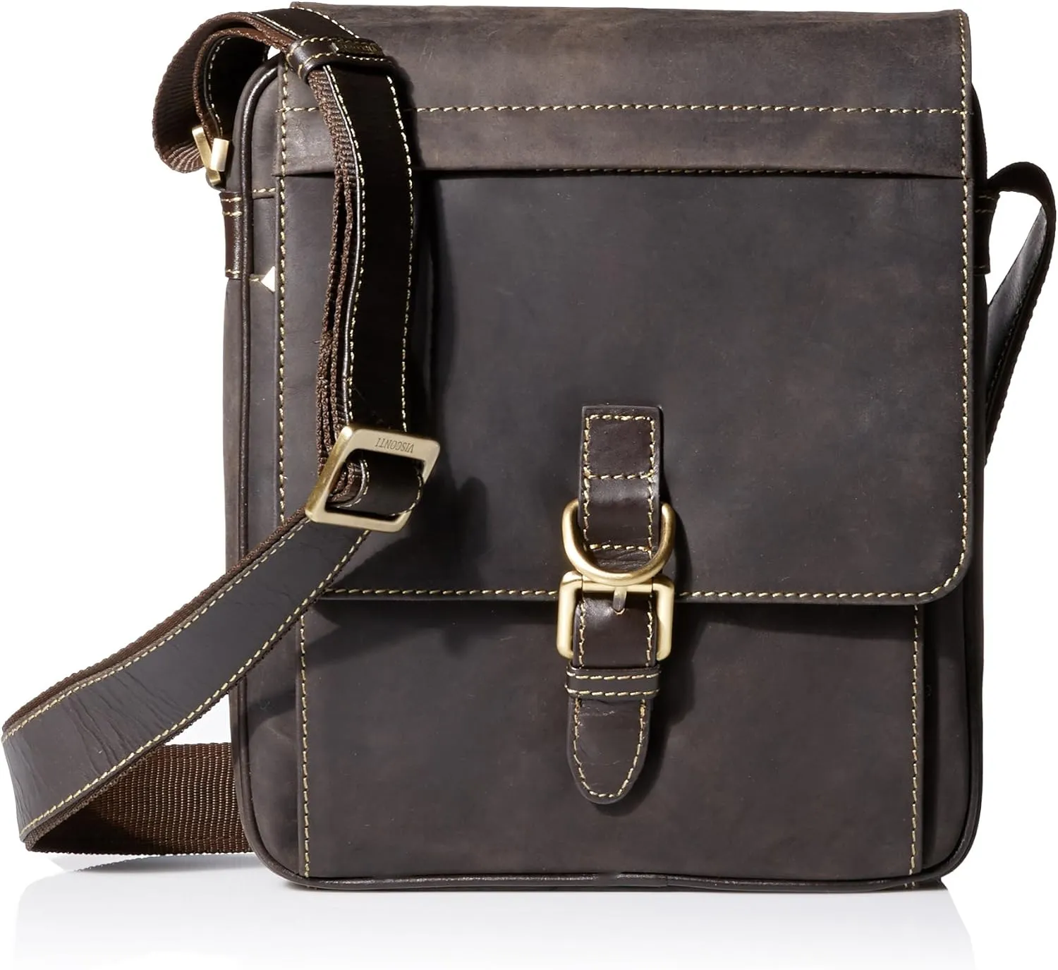 Visconti 16011 Distressed Leather Messenger Crossbody Bag with Front Buckle