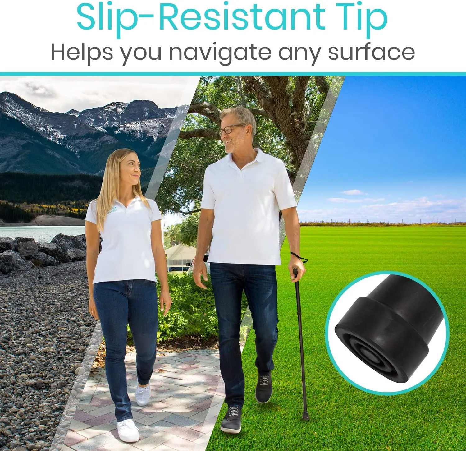 Vive Folding Cane - Foldable Walking Cane for Men, Women - Fold-up, Collapsible, Lightweight, Adjustable, Portable Hand Walking Stick - Balancing Mobility Aid - Comfortable Ergonomic Handle