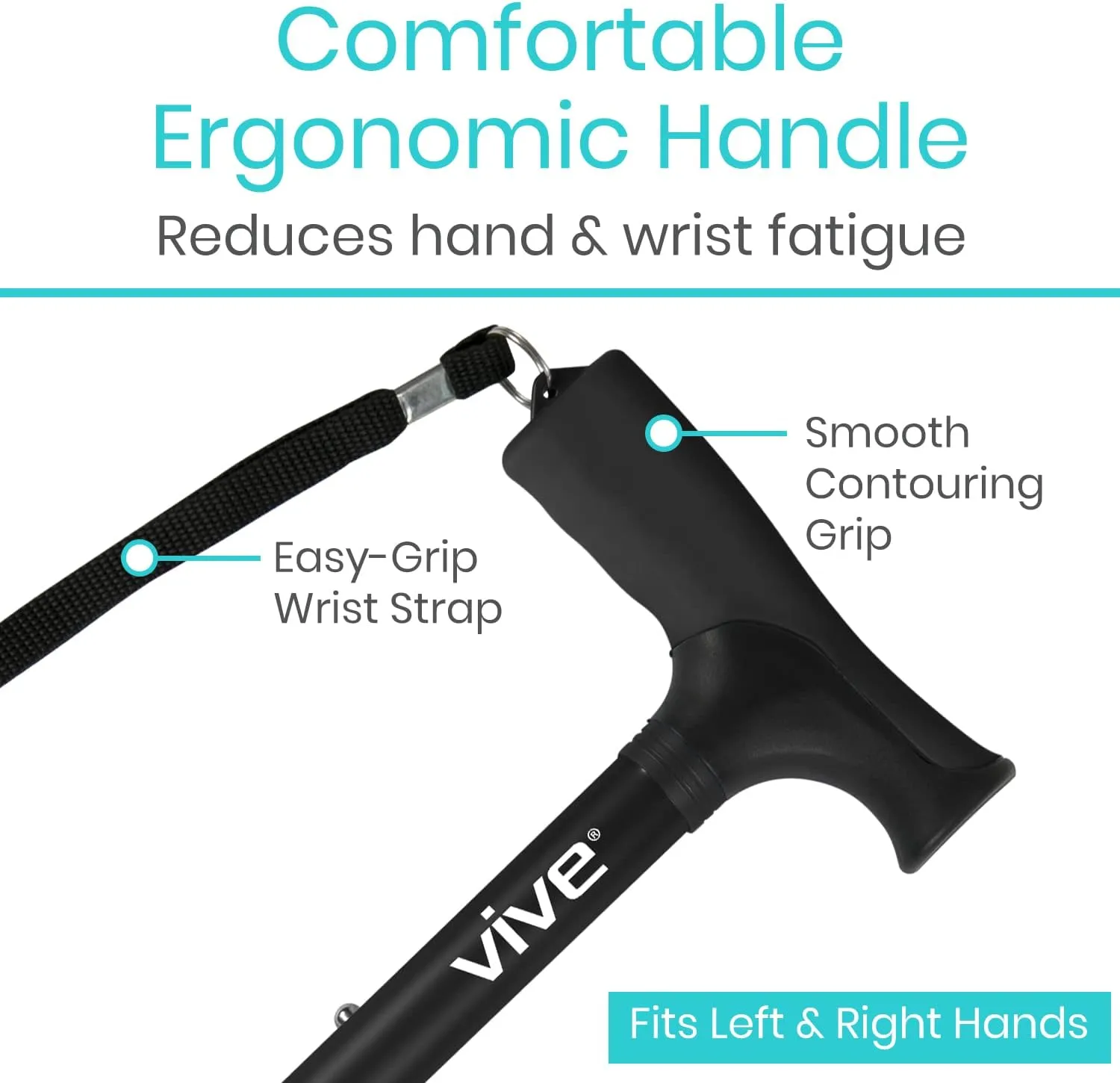 Vive Folding Cane - Foldable Walking Cane for Men, Women - Fold-up, Collapsible, Lightweight, Adjustable, Portable Hand Walking Stick - Balancing Mobility Aid - Comfortable Ergonomic Handle