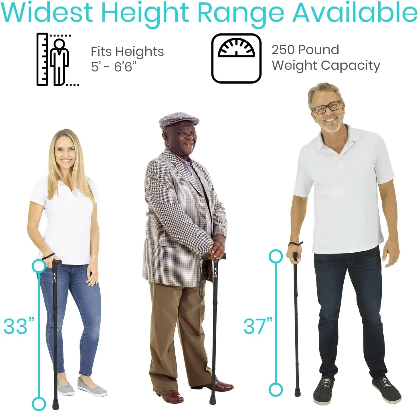 Vive Folding Cane - Foldable Walking Cane for Men, Women - Fold-up, Collapsible, Lightweight, Adjustable, Portable Hand Walking Stick - Balancing Mobility Aid - Comfortable Ergonomic Handle