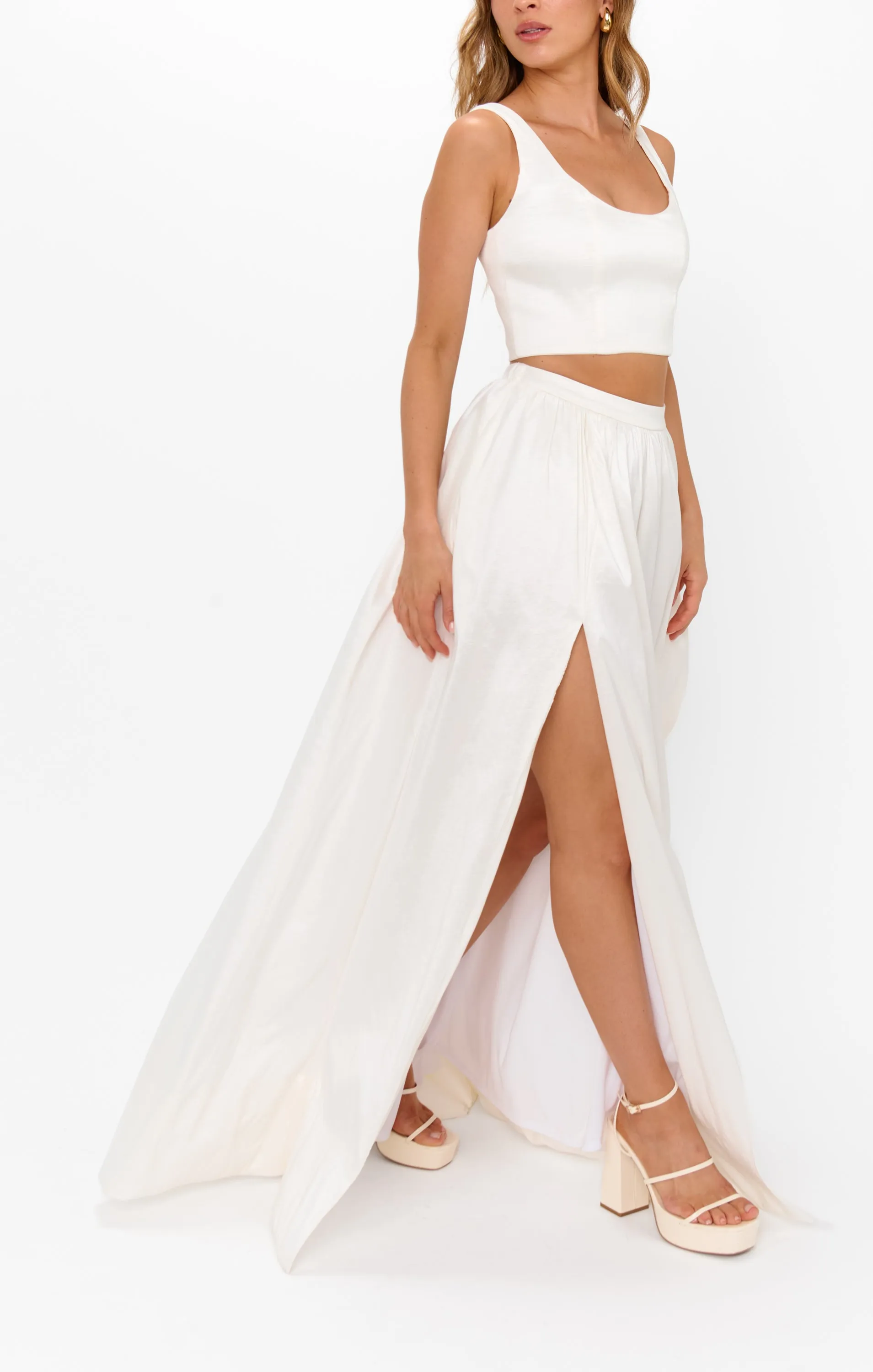 Vivianna Maxi Skirt ~ White Taffeta