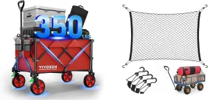 VIVOSUN Heavy Duty Folding Collapsible Wagon Utility and Cargo Net for Garden Wagon, 36" X 30" Heavy Duty Nylon Netting with Storage Bag for Folding Wagon, Beach Cart, Garden Cart, Trolley Cart, Black