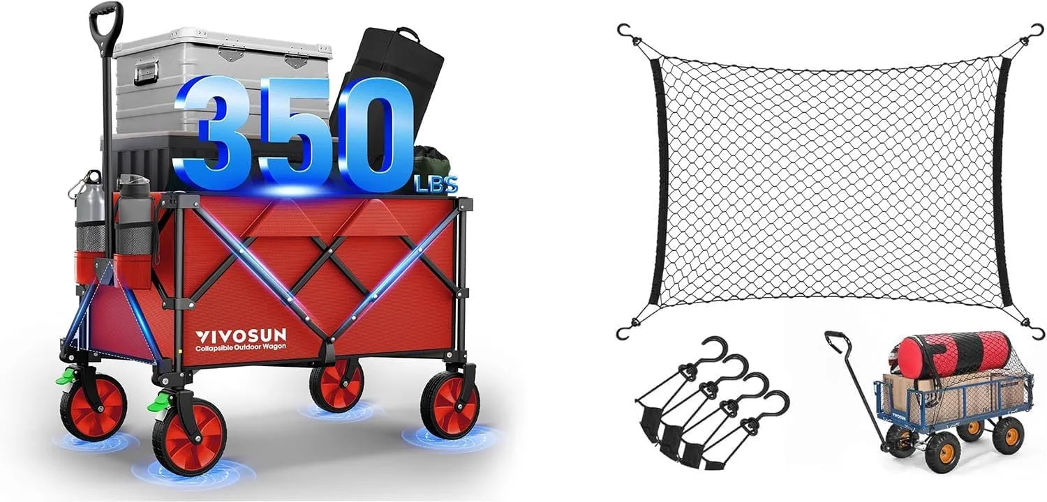 VIVOSUN Heavy Duty Folding Collapsible Wagon Utility and Cargo Net for Garden Wagon, 36" X 30" Heavy Duty Nylon Netting with Storage Bag for Folding Wagon, Beach Cart, Garden Cart, Trolley Cart, Black