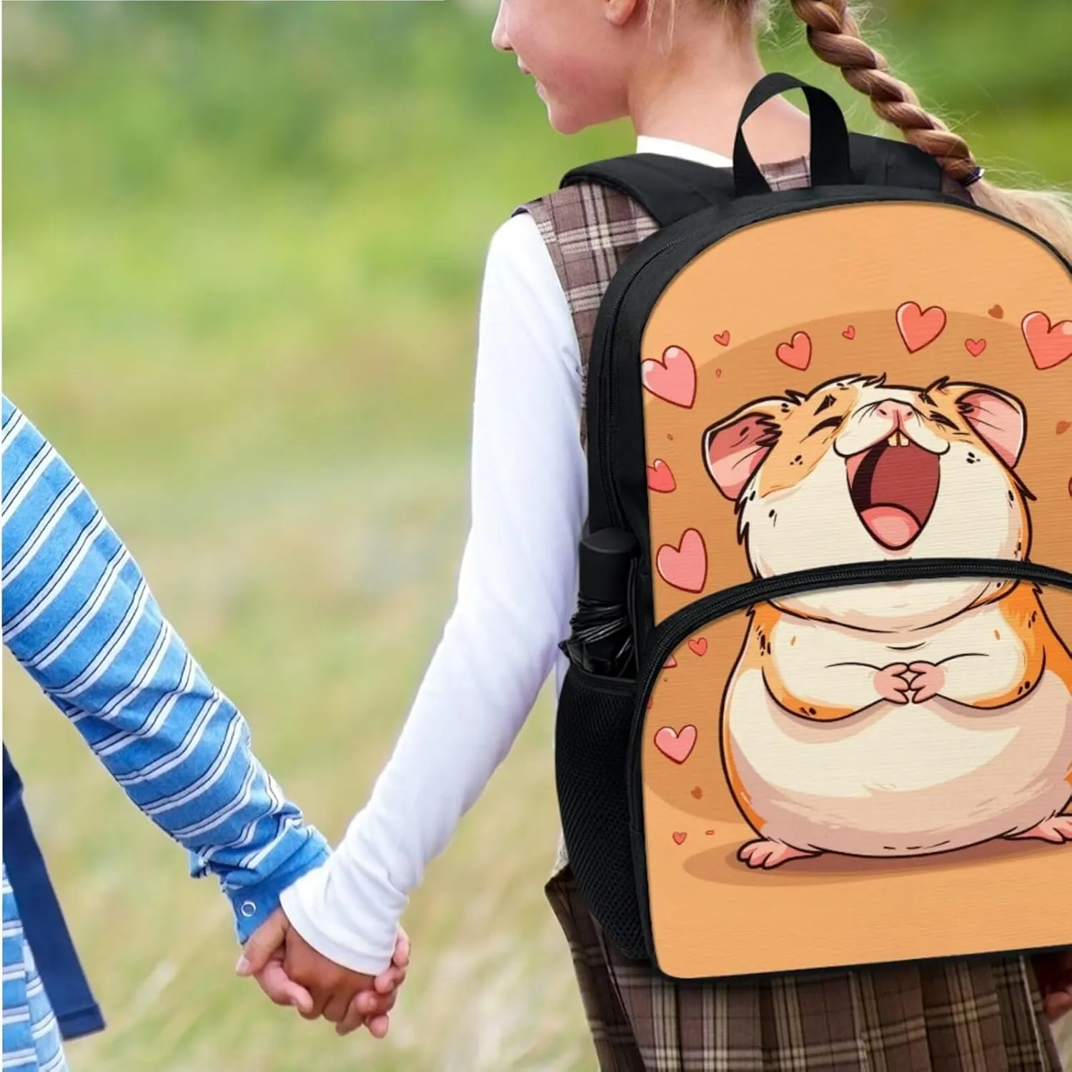 Voles Backpack and Lunch Bag Set for Boys 17 Inch Fashion School Bookbag for Children Recycle Leakproof Large Insulated Lunch Bag for Picnic Climbing Shopping