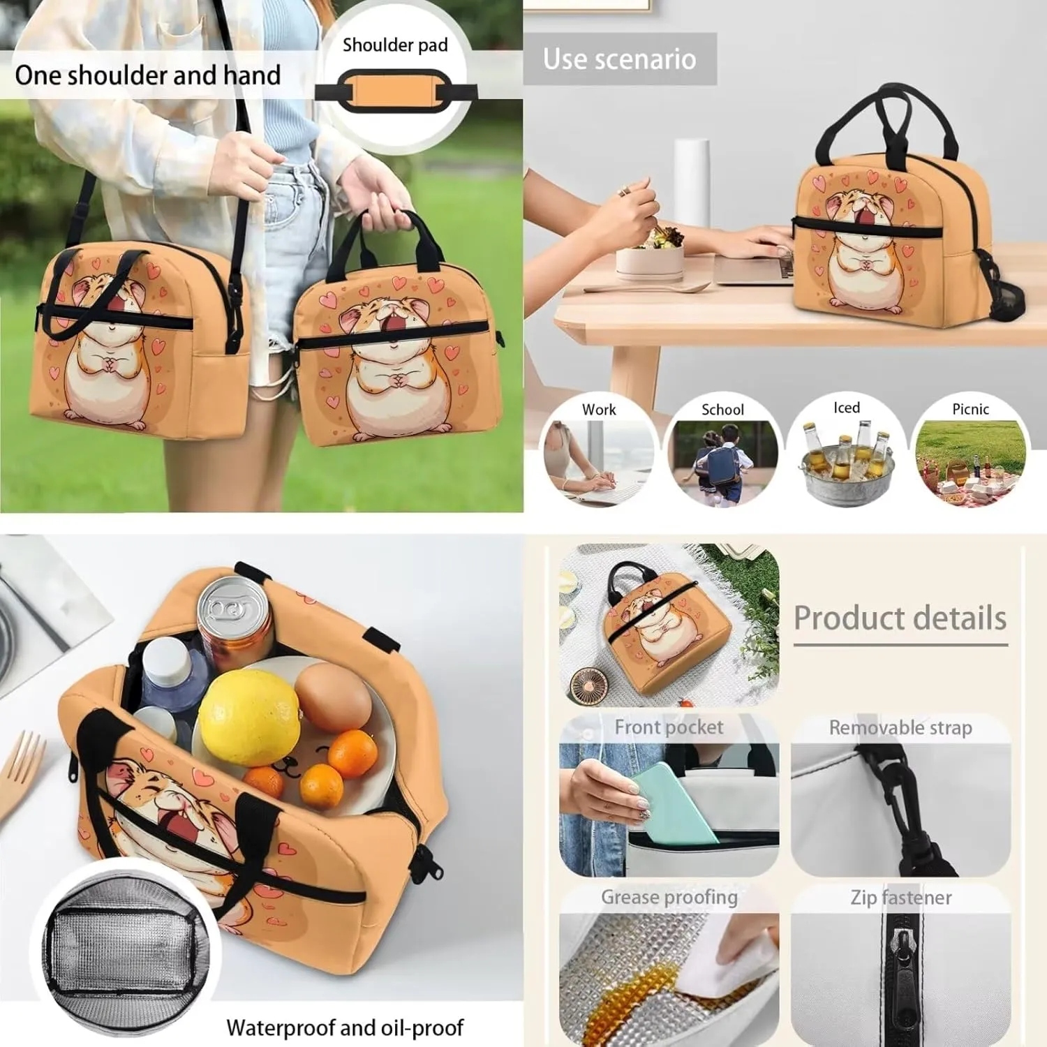 Voles Backpack and Lunch Bag Set for Boys 17 Inch Fashion School Bookbag for Children Recycle Leakproof Large Insulated Lunch Bag for Picnic Climbing Shopping
