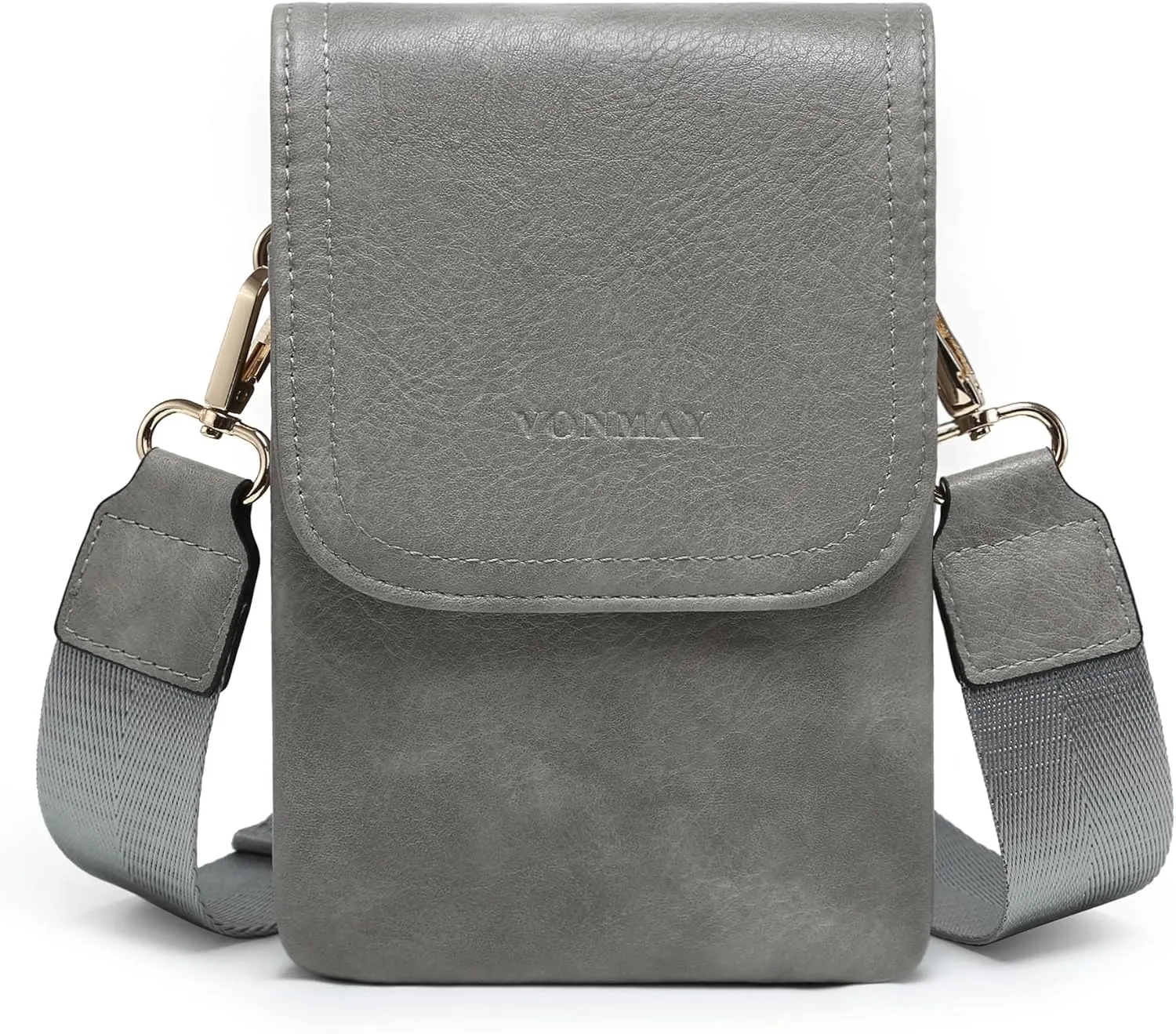 VONMAY Vegan Leather Small Crossbody Bags for Women, 3 Compartment Cell Phone Wallet Purses with Adjustable Guitar Strap