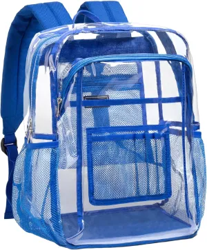 Vorspack Clear Backpack Heavy Duty - Clear Book Bag with Multi-pockets Large See Through Backpack for College Workplace - Blue