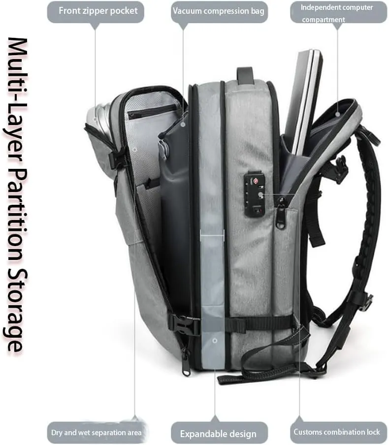 Voyagevac Backpack,Upgraded Expandable Waterproof Vacuum Bag, Anti-Theft Vacuum Backpack That Can Be Vacuumed with One Button (Black regular version)