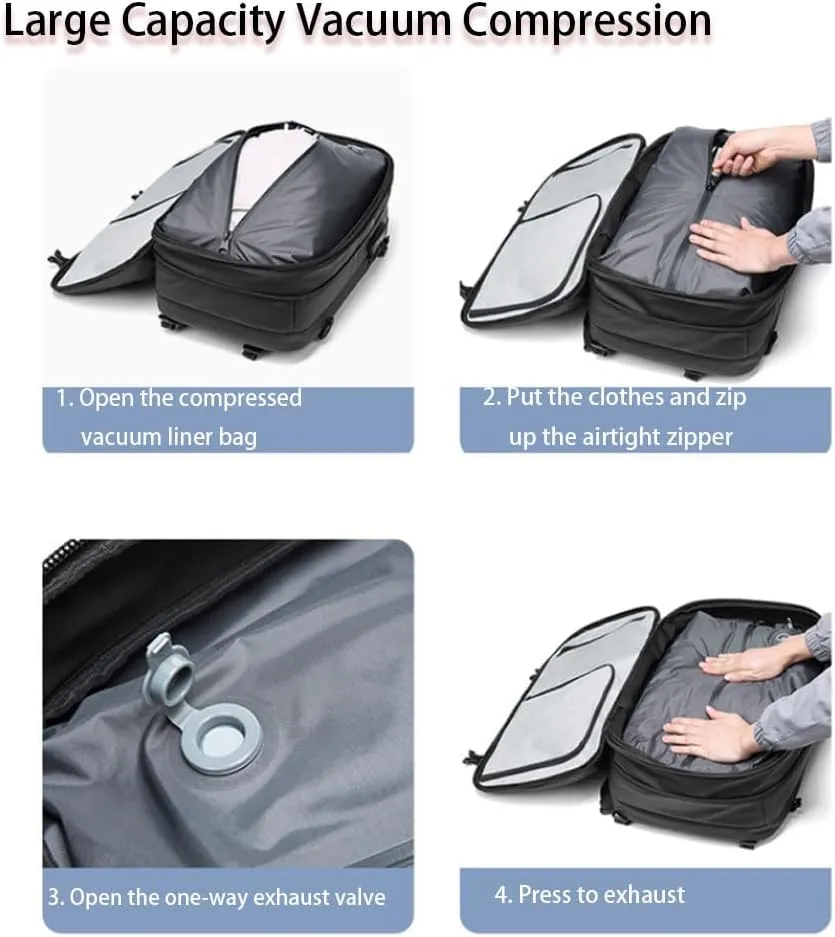 Voyagevac Backpack,Upgraded Expandable Waterproof Vacuum Bag, Anti-Theft Vacuum Backpack That Can Be Vacuumed with One Button (Black regular version)