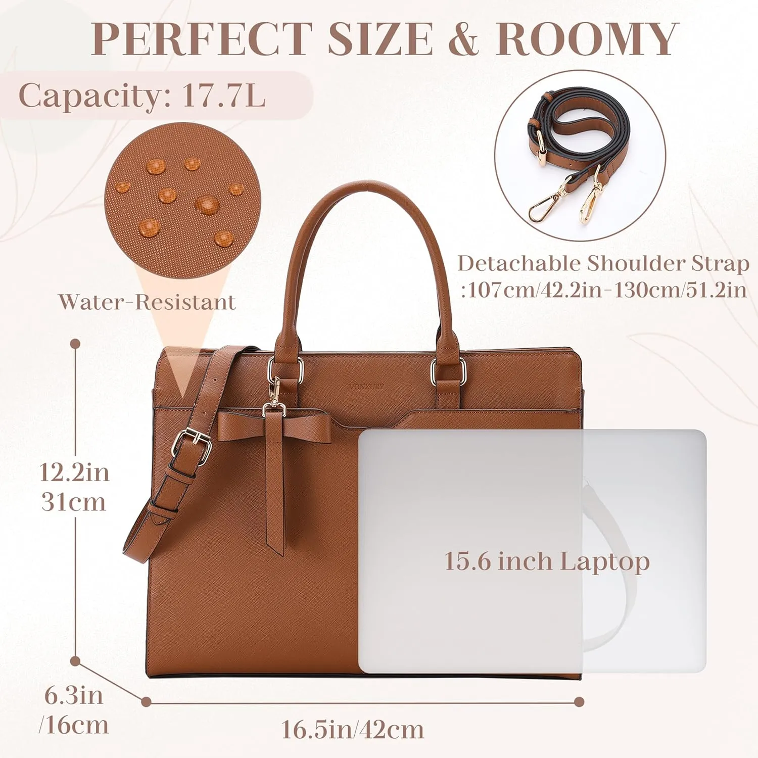 VX VONXURY Laptop Bag for Women Tote Bag for 15.6 inch Casual Handbag with Clutch Purse for Business Office Work