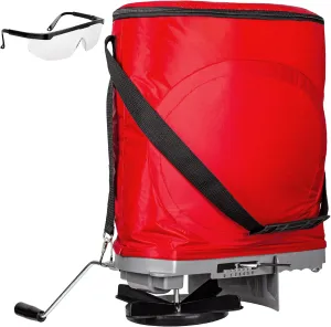 Walensee Handheld Bag Seeder Spreader with 25lb Bag, Frame Support, Multiple Spread Options, Enclosed Gears, Rear Baffle, Adjustable Shoulder Strap and Goggles, Red