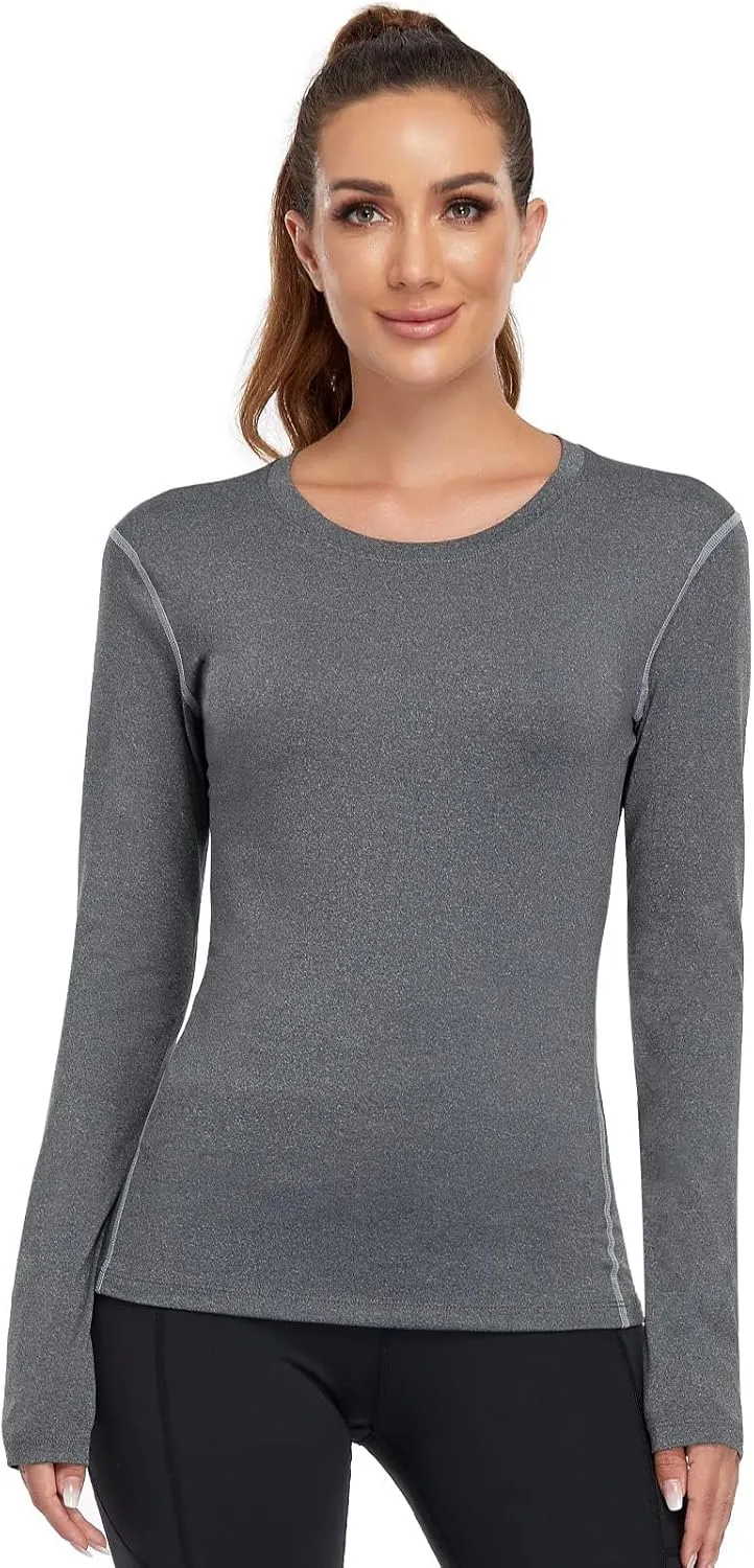 WANAYOU Women's 2-3 Pack Compression Shirt Long Sleeve Dry Fit Workout Tops Breathable Performance Running Athletic T-Shirt