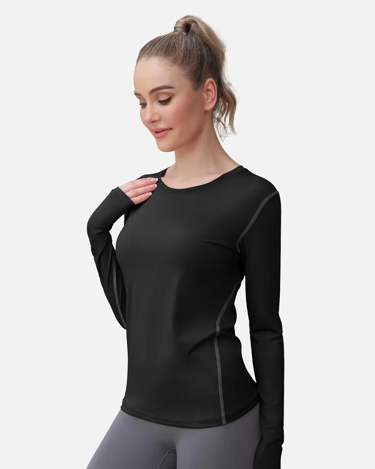 WANAYOU Women's 2-3 Pack Compression Shirt Long Sleeve Dry Fit Workout Tops Breathable Performance Running Athletic T-Shirt