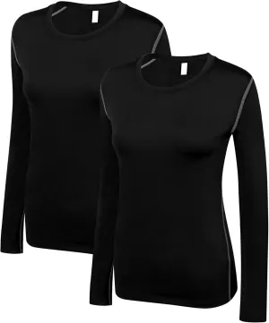 WANAYOU Women's 2-3 Pack Compression Shirt Long Sleeve Dry Fit Workout Tops Breathable Performance Running Athletic T-Shirt