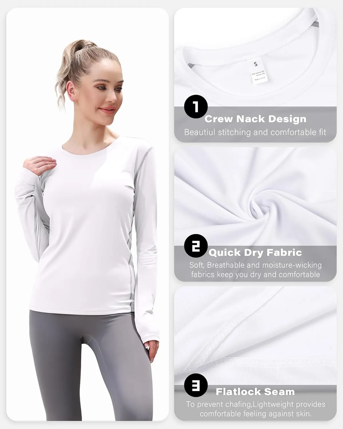 WANAYOU Women's 2-3 Pack Compression Shirt Long Sleeve Dry Fit Workout Tops Breathable Performance Running Athletic T-Shirt
