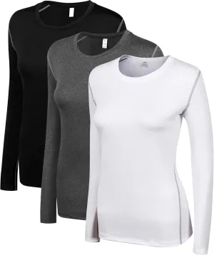 WANAYOU Women's 2-3 Pack Compression Shirt Long Sleeve Dry Fit Workout Tops Breathable Performance Running Athletic T-Shirt