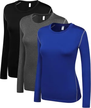 WANAYOU Women's 2-3 Pack Compression Shirt Long Sleeve Dry Fit Workout Tops Breathable Performance Running Athletic T-Shirt