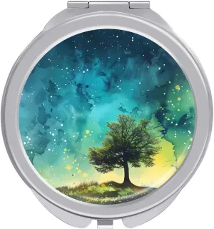 Watercolor Landscape with Moon Northern Lights Travel Makeup Mirror Double-Sided Pocket Mirror Portable for Handbag Purse Compact Gifts for Women
