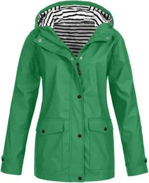 Waterproof Rain Jacket Hooded Solid Women Coat Rain Raincoat Women's Coat Long Sleeve Waterproof Coat Travel Jackets