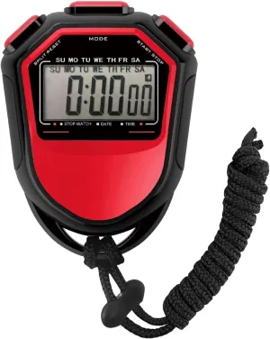 Waterproof Stopwatch Digital Handheld LCD Timer Chronographs Sports Counter with Strap for Swim Running Football Training(Red)