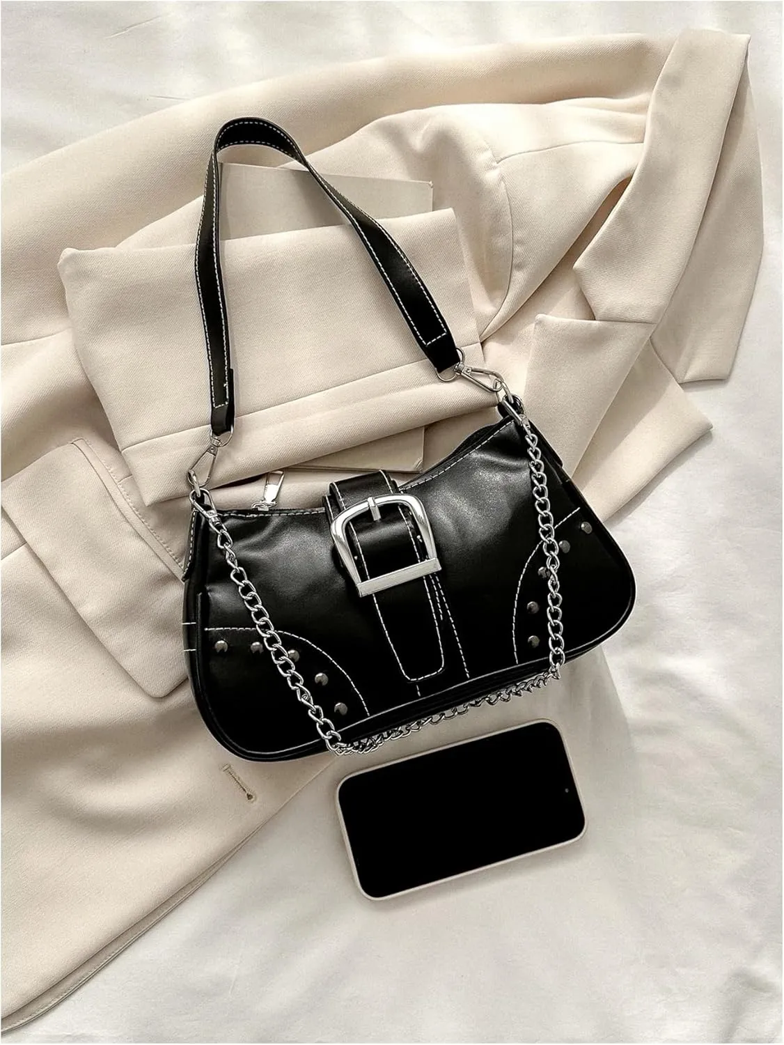 WDIRARA Chain Strap Shoulder Bag Handbag Clutch Purse with Zipper Closure