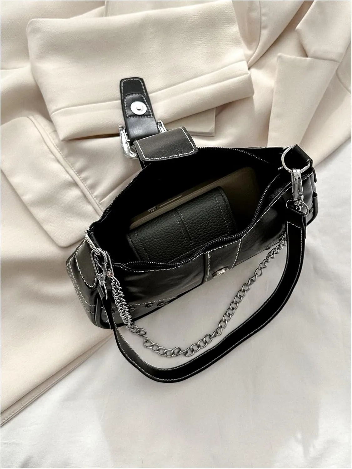 WDIRARA Chain Strap Shoulder Bag Handbag Clutch Purse with Zipper Closure