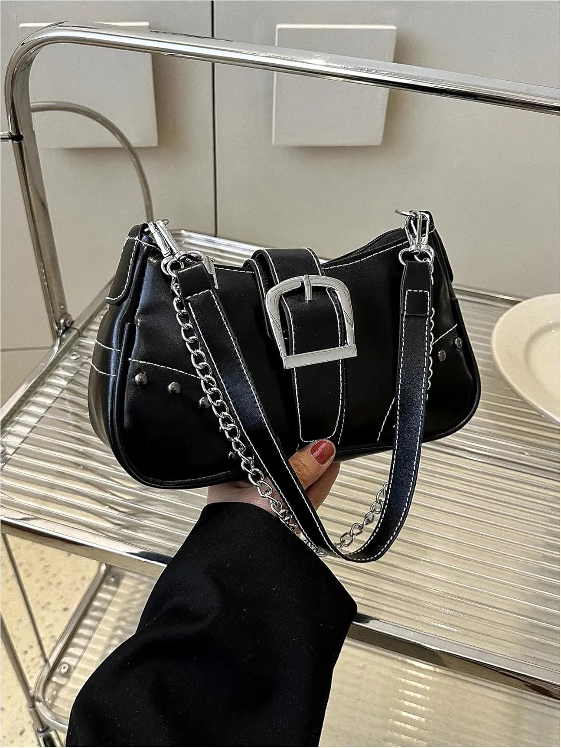 WDIRARA Chain Strap Shoulder Bag Handbag Clutch Purse with Zipper Closure