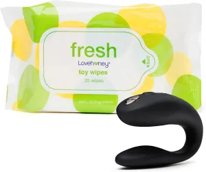 We-Vibe Sync Go Black C-Shape Couples Vibrator & Lovehoney Fresh Sex Toy and Body Wipes - Couples Sex Toys Bundle
