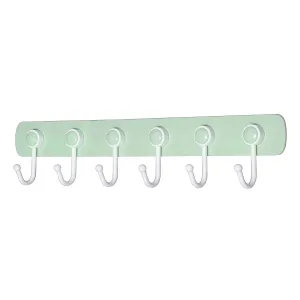 WEBI Coat Rack Wall Mounted Adhesive Hooks: 360°Rotatable,Sticky Hooks,Waterproof, 6-J-Hook, Plastic Coat Hooks for Hanging Coat Towel Hats Keys Scarf - Green