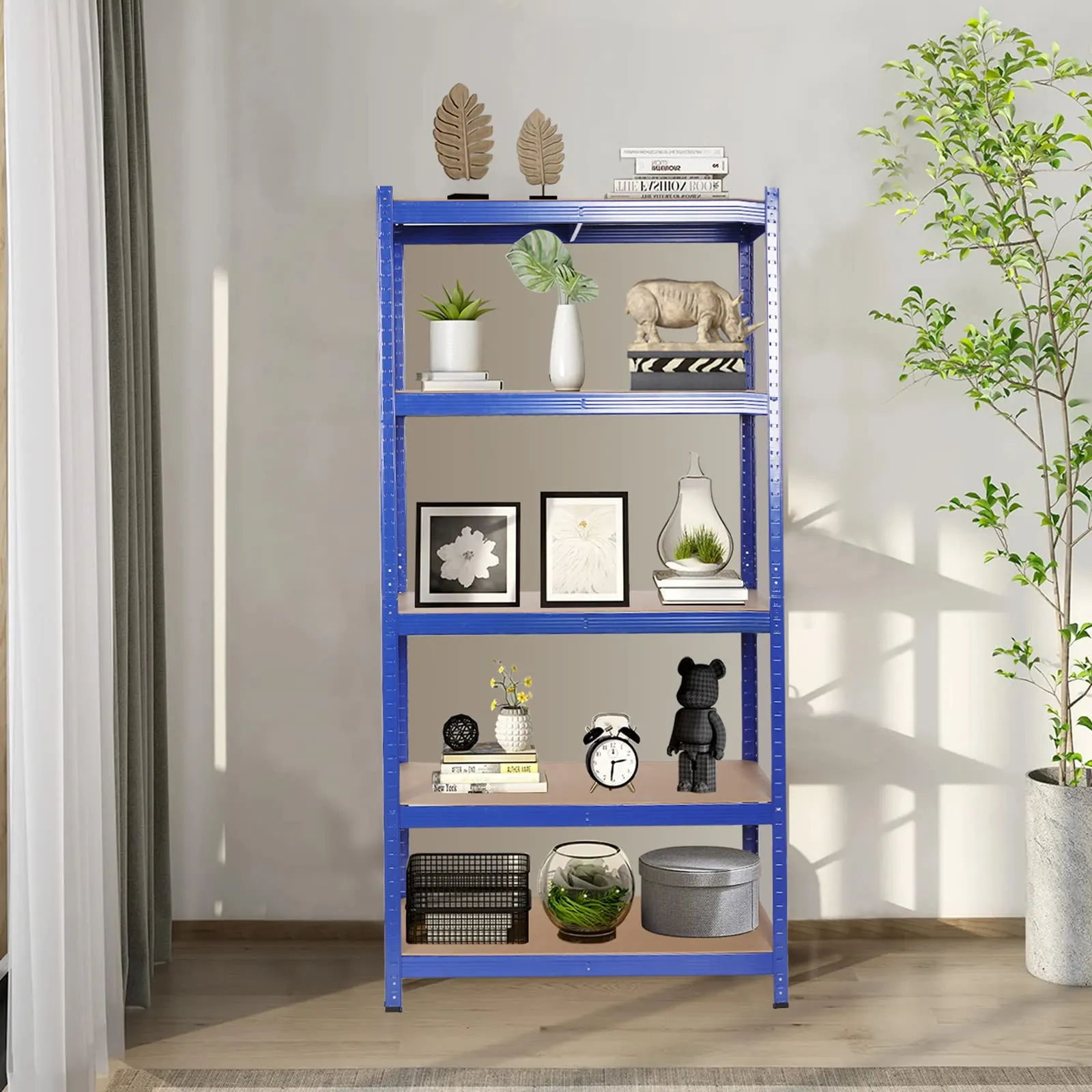 Wefrib Heavy Duty Shelf - Garage Shelving Units with 5 Tier Shelves Heavy Duty Rack with a max Load of 1900lbs for Garages, Sheds, Warehouses, Workshops (Blue, L)