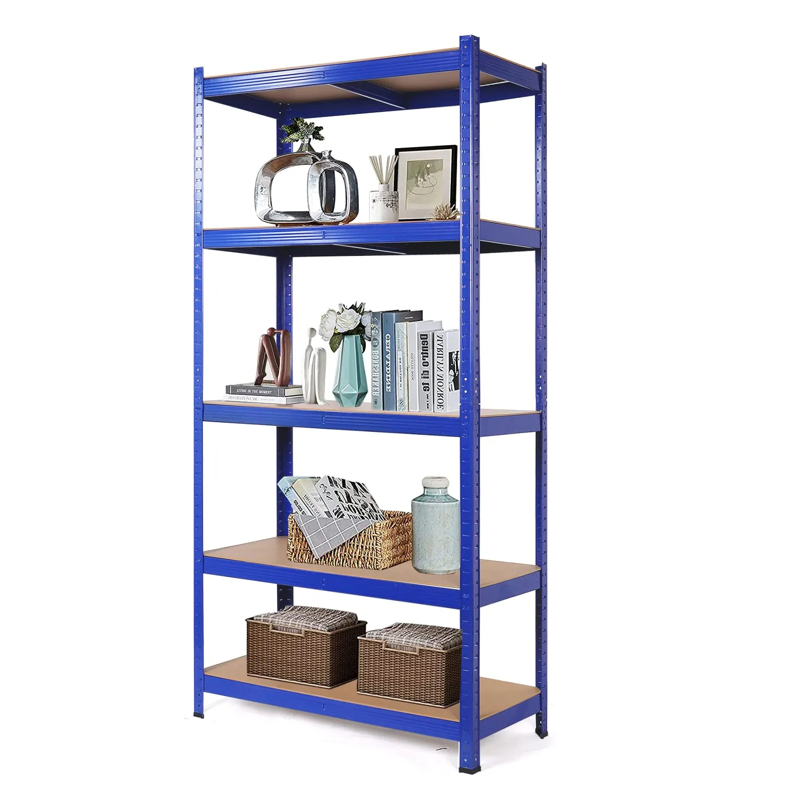 Wefrib Heavy Duty Shelf - Garage Shelving Units with 5 Tier Shelves Heavy Duty Rack with a max Load of 1900lbs for Garages, Sheds, Warehouses, Workshops (Blue, L)