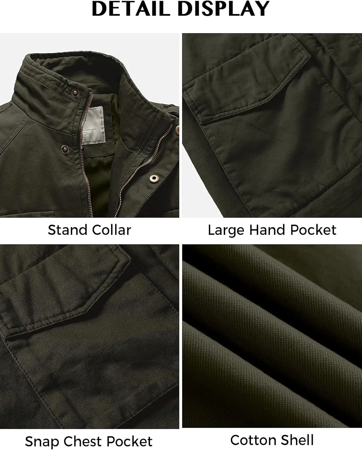 WenVen Men's Lightweight Military Style Jacket Twill Cotton Windbreaker