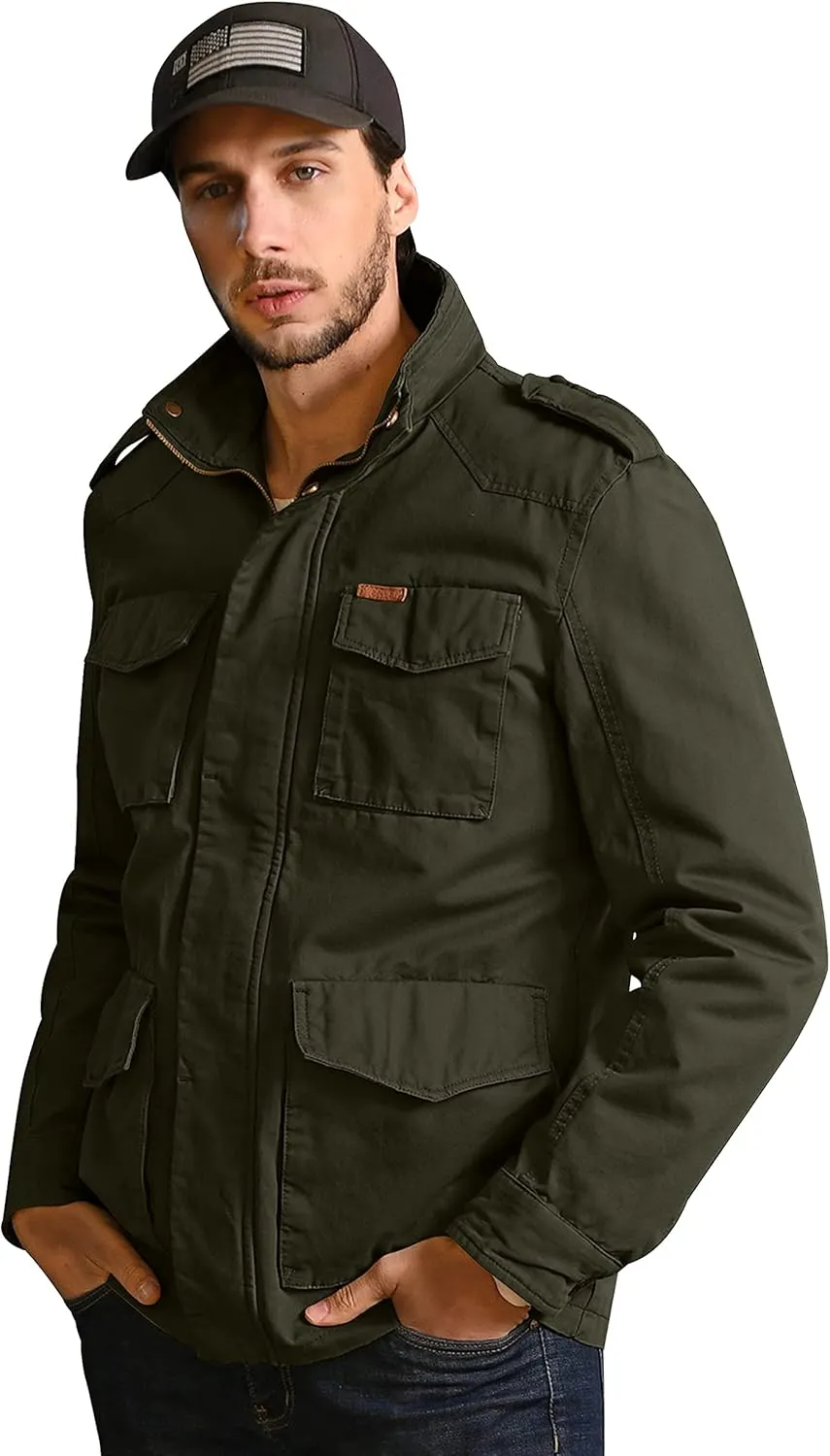 WenVen Men's Lightweight Military Style Jacket Twill Cotton Windbreaker