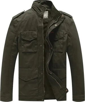 WenVen Men's Lightweight Military Style Jacket Twill Cotton Windbreaker