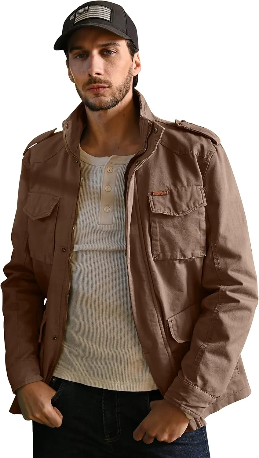 WenVen Men's Lightweight Military Style Jacket Twill Cotton Windbreaker