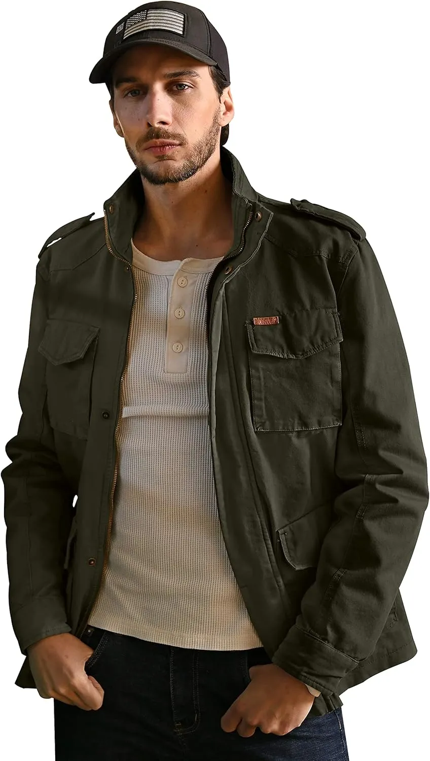 WenVen Men's Lightweight Military Style Jacket Twill Cotton Windbreaker