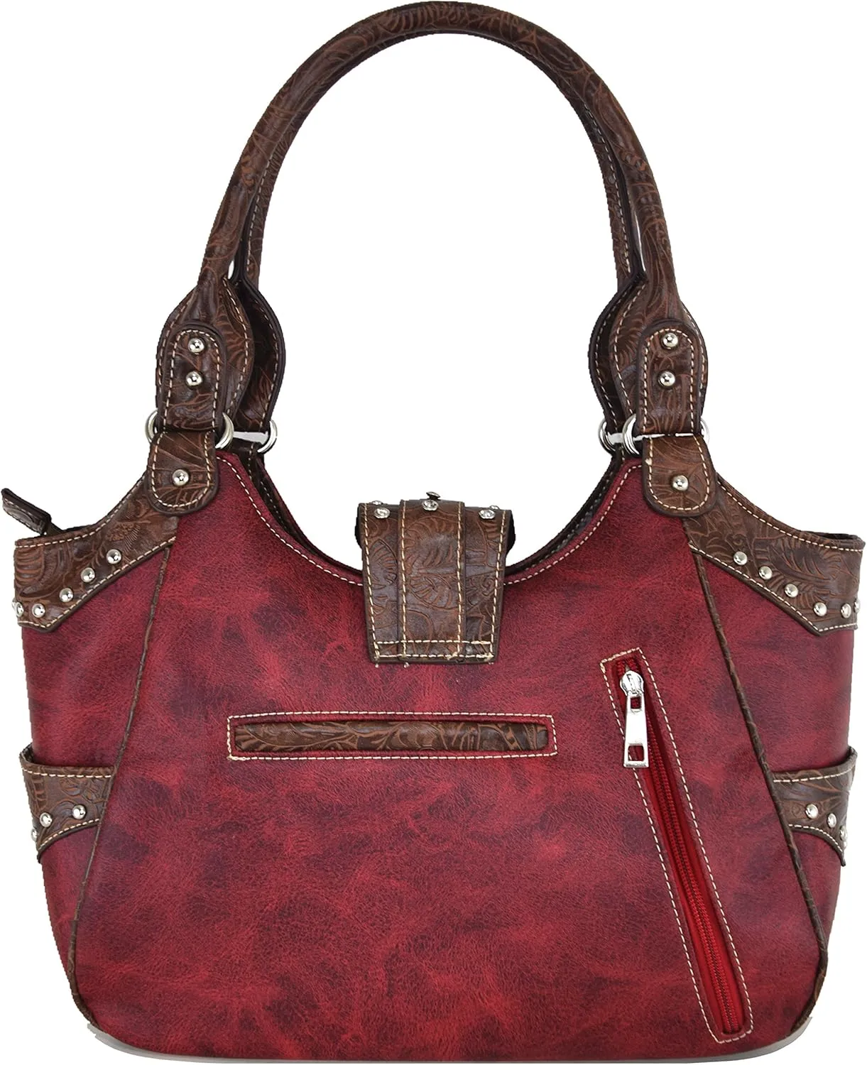 Western Style Tooled Leather Buckle Concealed Carry Purse Country Handbag Women Shoulder Bag Wallet Set
