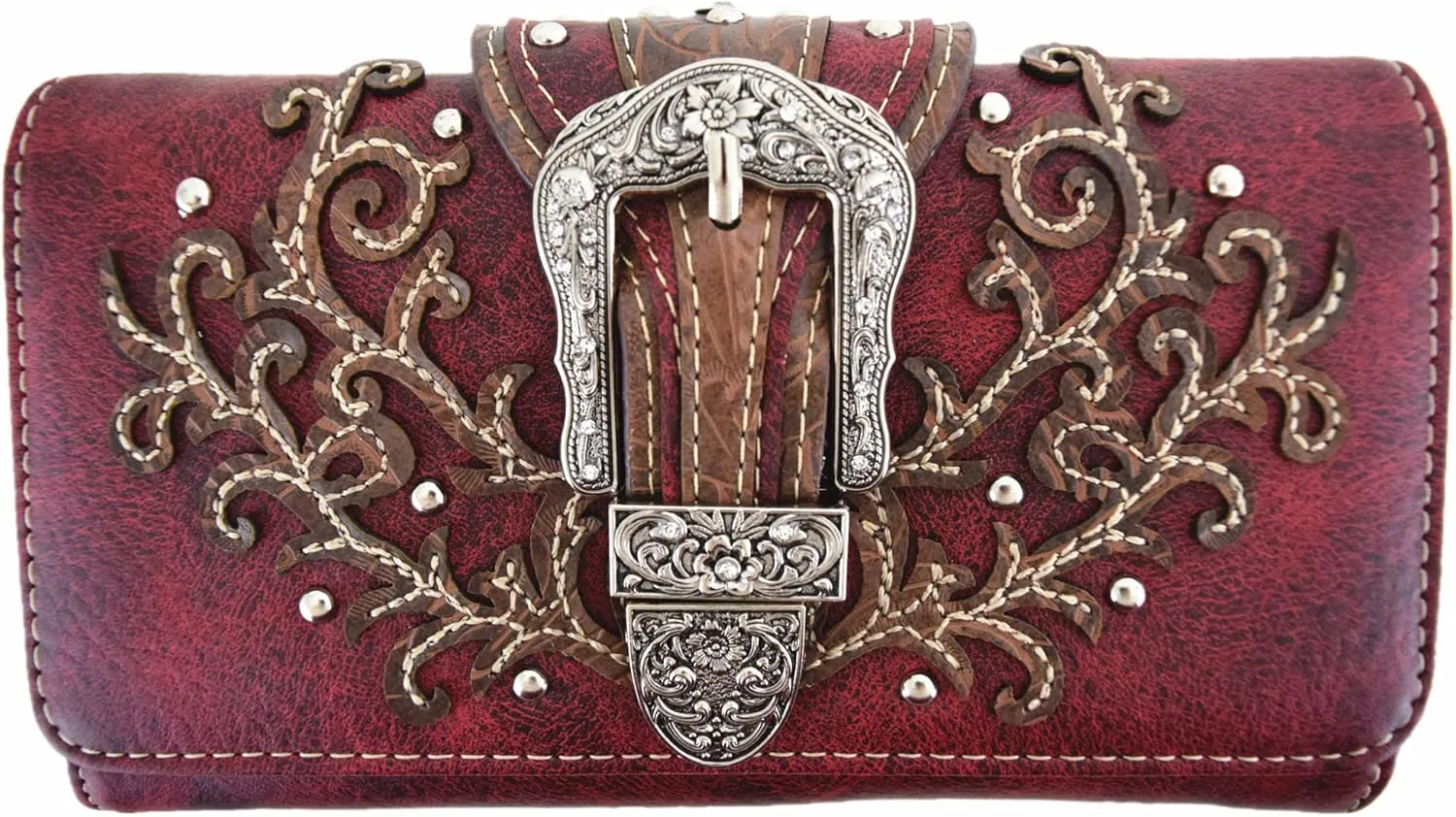 Western Style Tooled Leather Buckle Concealed Carry Purse Country Handbag Women Shoulder Bag Wallet Set