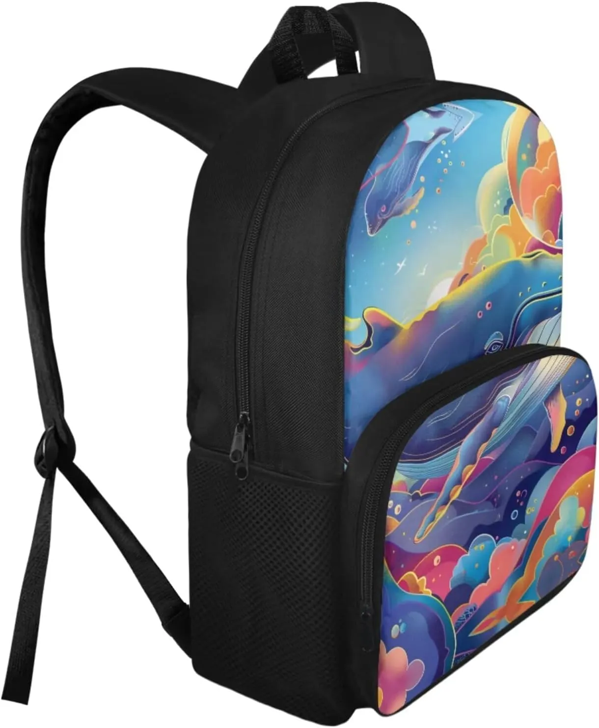 Whales Print 3Pc Backpack Set for Boys Multi-Functional Adjustable Straps Crossbody School Bag Grease Proofing Recycle Food Bag for Travel Work Office Climbing School