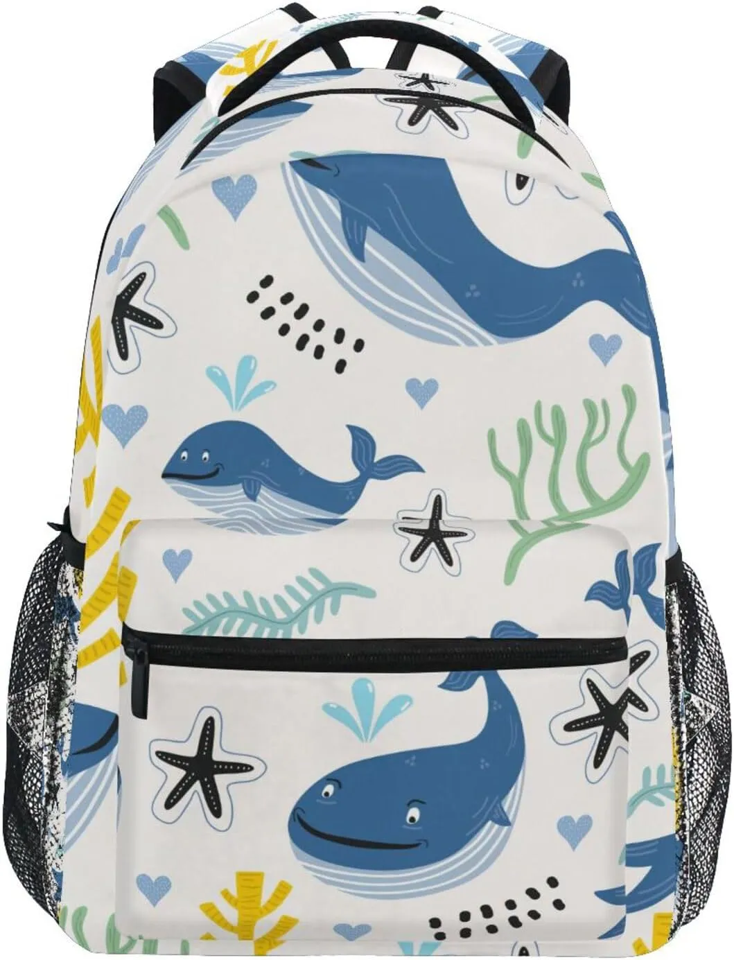 Whales with Seaweed and Coral Reefs School Backpack for Kids Boys Girls Children School Student Teenagers Bookbags Laptop iPad Tablet Travel Bag with Pockets