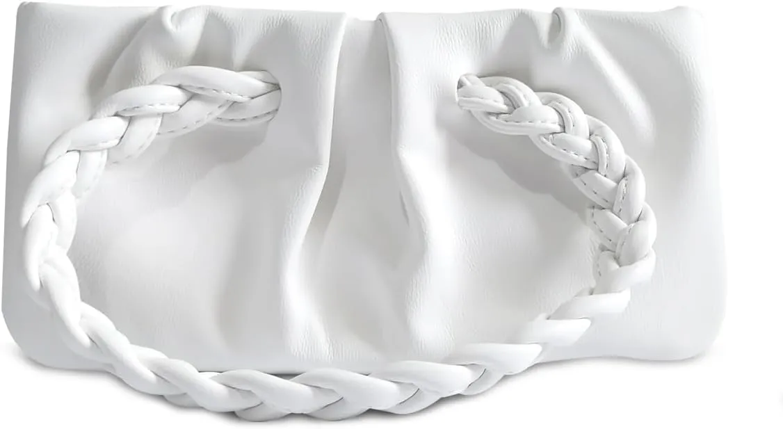 White Purses for Women Tote handbag Small Clutch with zipper Trendy Crossbody with Removable Strap (White)