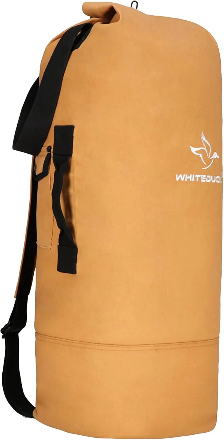 WHITEDUCK G.I Top Load Military Rucksack Style Double Strap Duffel Bag Heavy Duty and Water Resistant- Gym, Sports, Travel, Hiking, Backpacking (21" x 37", Tan)