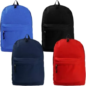 Wholesale Classic Backpack 18 inch Simple Bookbag Bulk Case Lot of 36pcs Basic School Book Bags (4 Asst. Colors)