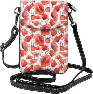 Wild Poppies Crossbody Bag for Women PU Leather Small Travel Cell Phone Pouch Lightweight Mini Phone Purse Wallet Cross Body Shoulder Bags with Card Slots and Shoulder Strap