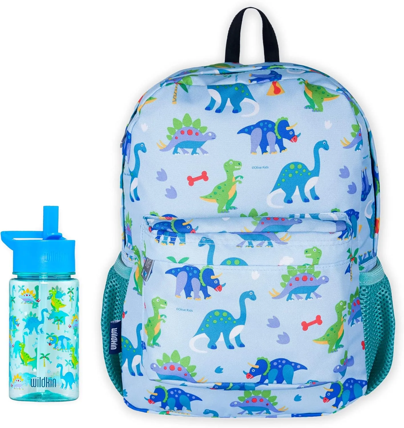 Wildkin 16 Inch Backpack Bundle with 16 Ounce Reusable Water Bottle (Dinosaur Land)