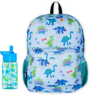 Wildkin 16 Inch Backpack Bundle with 16 Ounce Reusable Water Bottle (Dinosaur Land)