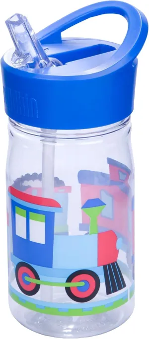 Wildkin Kids Reusable 16 Ounce Water Bottle for Boys and Girls, Features Straw Top and Carrying Handle, Ideal Size for School or Travel, Easy to Clean (Trains, Planes & Trucks)