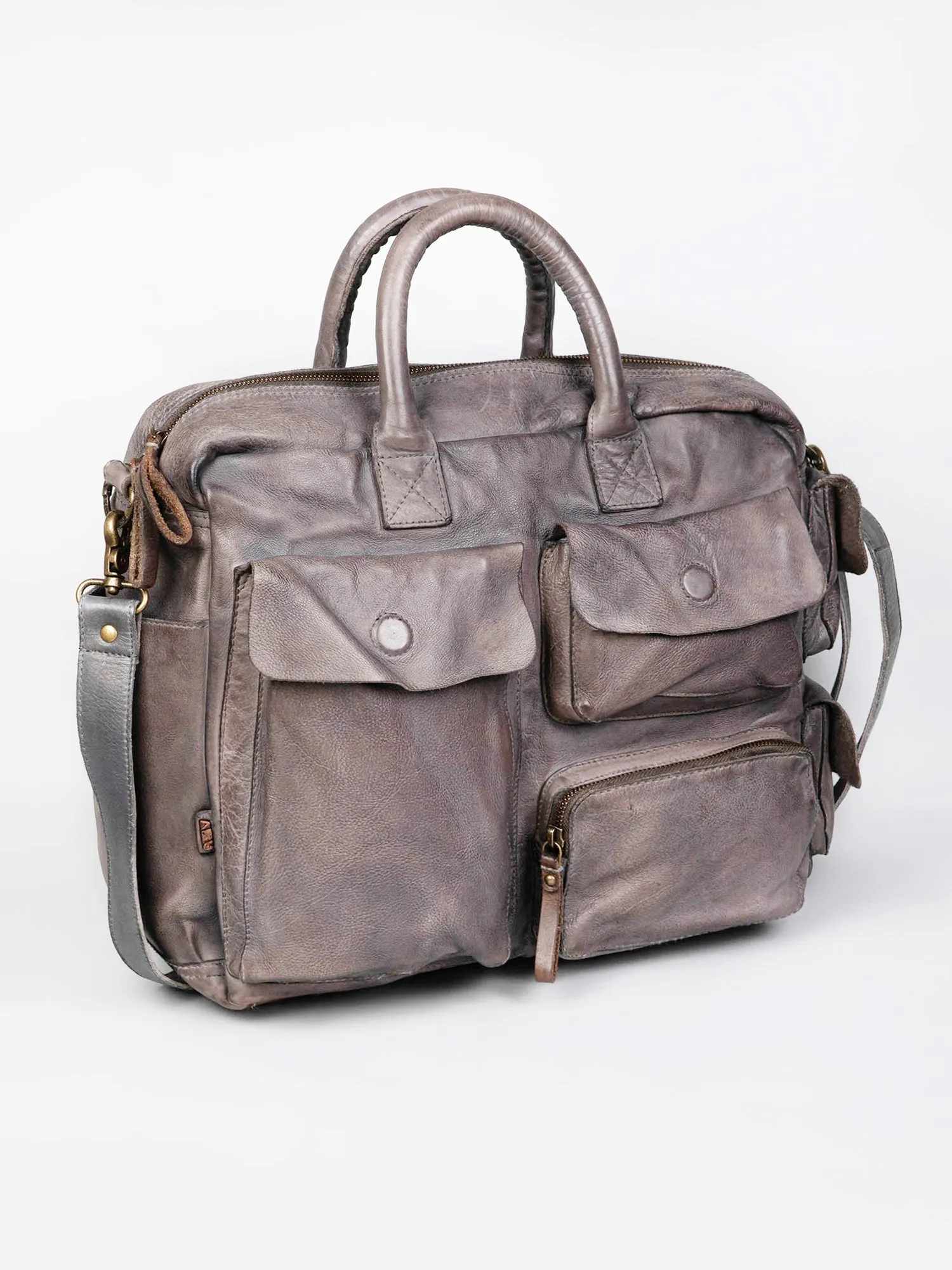 William: Grey Leather Laptop Bag Art N Vintage