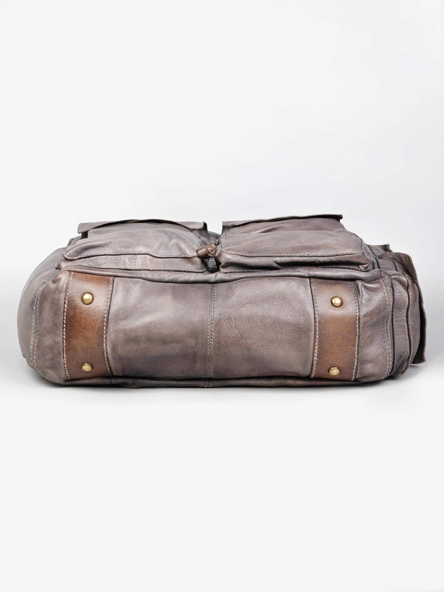 William: Grey Leather Laptop Bag Art N Vintage
